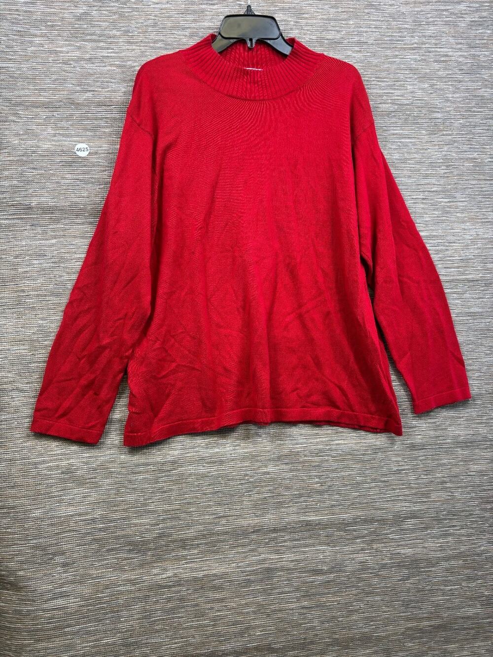 Vintage Talbots Knit Sweater Womens Sz 2X Red Mock Neck 100% Cotton Long Sleeve